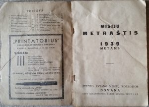 Misijų metraštis, 1939