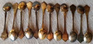 Paauksuotų šaukštelių komplektas, 12 vnt.