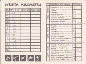 Sveikatos ir sporto olimpiados dalyvio įskaitos kortelė 1977 - 1980