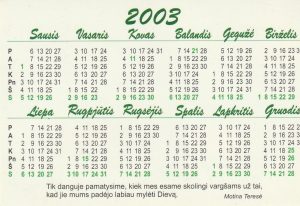 Kalendoriukas , 2003
