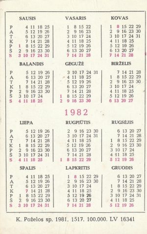 Kalendoriukas , 1982
