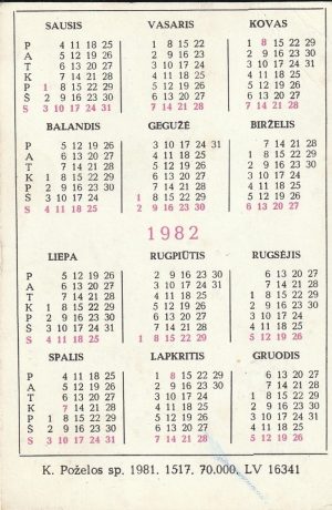 Kalendoriukas , 1982