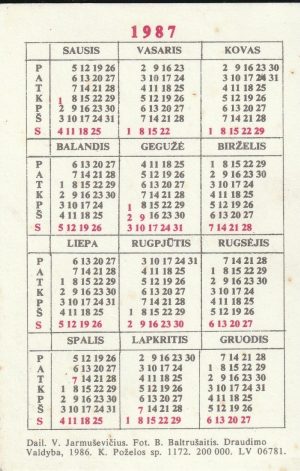 Kalendoriukas , 1987