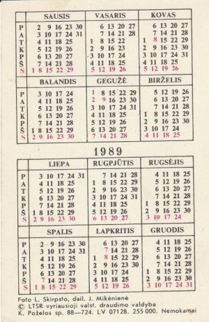 Kalendoriukas, 1989 - Image 2