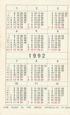 Kalendoriukas "Chevrolet Caprice Clasic", 1992 - Image 2