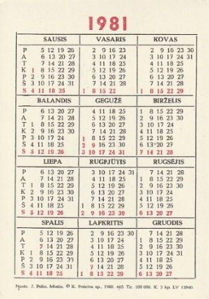 Kalendoriukas, 1981 - Image 2