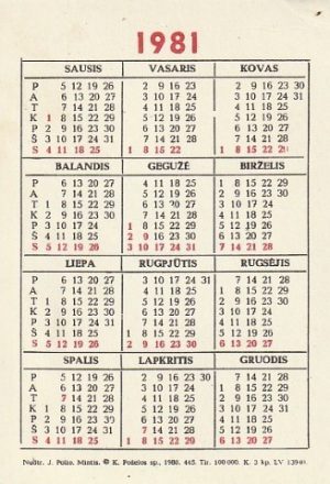 Kalendoriukas, 1981 - Image 2
