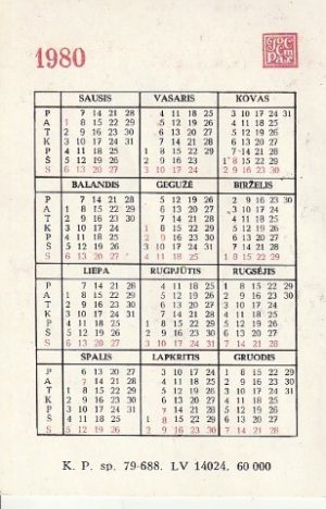 Kalendoriukas "Valstybinis draudimas", 1980 - Image 2