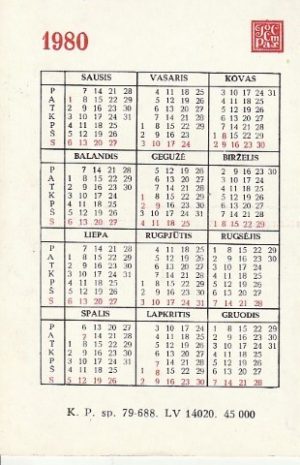 Kalendoriukas "Valstybinis draudimas", 1980 - Image 2
