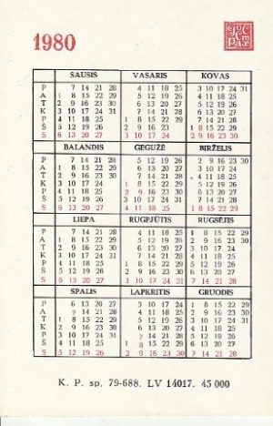 Kalendoriukas "Valstybinis draudimas", 1980 - Image 2