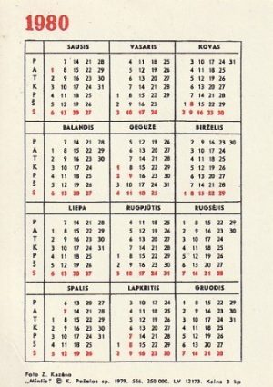 Kalendoriukas, 1980 - Image 2