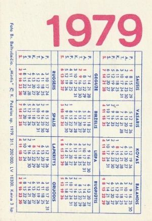 Kalendoriukas 1979 - Image 2